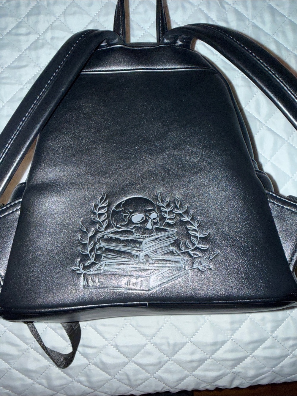 Loungefly Black 'Death By TBR' Skeleton Embossed Mini Backpack - Picture 4 of 9